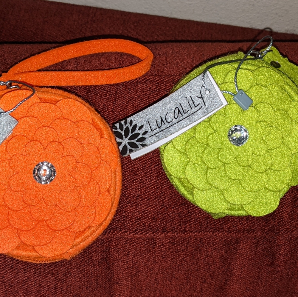 2 NWT Lucalily wristlets water resistant Eco friendly orange and green